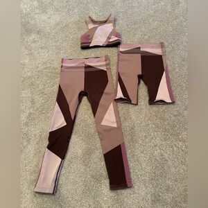 Geometric Activewear Set in Pink and Brown
